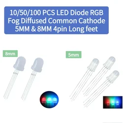 10/50/100 PCS LED Diode RGB Fog Diffused Common Cathode 5MM & 8MM 4pin Long feet Electronics Components Light Emitting Diodes