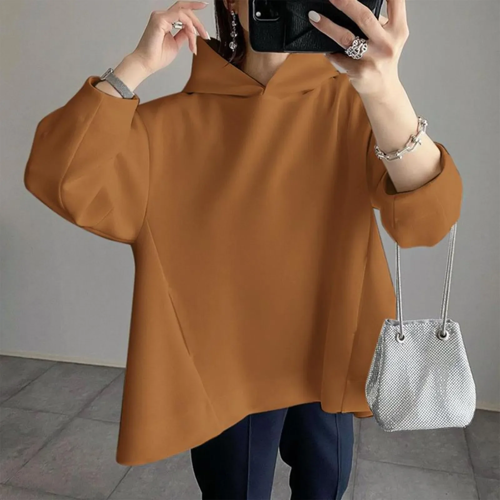 Spring Fall Korean Fashion Cotton Long Sleeve Oversize Female Hooded Sweatshirt Casual Solid Color Streetwear Pullver Hoodie Top