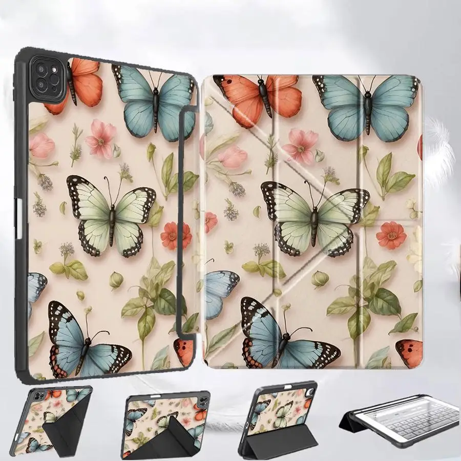 

Чехол-подставка Butterfly Stamen Holder Cover для планшетов iPad Pro 11-го, 10-го, 9-го, 8-го, 7-го поколений, 12.9 дюймов, Air 4, 5, M3, M2, M4, 11 дюймов, Mini 6, 7, Pro 2025