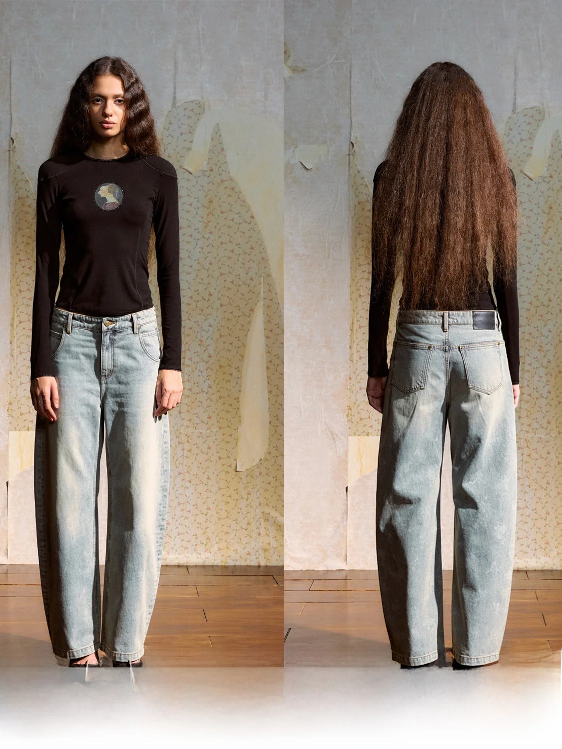 

Джинсы женские широкие с высокой талией из хлопкового денима, свободного кроя, винтажные, осенняя новинка DUE E CHEN