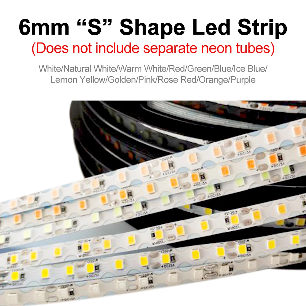 1m-10m DIY Trennbarer Neonstreifen 6mm 8mm Flexibler Biegbarer Silikon 2835SMD 120LEDs S-Form LED-Lichtband Wortanzeige Wasserdicht – Detail 10