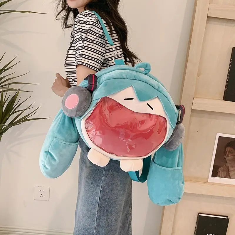 Kawaii Hatsune Miku Backpack Plush Big Mouth Shoulder Bag Cartoon Large Capacity Two-Dimensional Girl Heartache Bag Student Bag