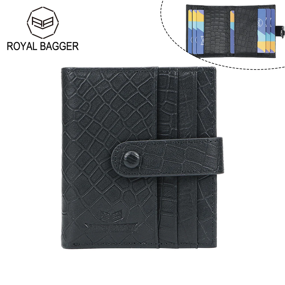 

Royal Bagger Credit Card Holder for Men Crocodile Pattern Genuine Cow Leather Vintage Casual Small Wallet Purse 1534