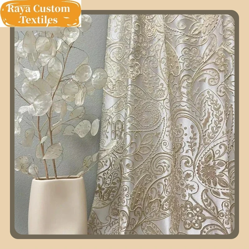

Fashion American Light Luxury Off-white Curtains for Living Room Bedroom Villa Retro Platinum Flower Baroque Curtain Customized