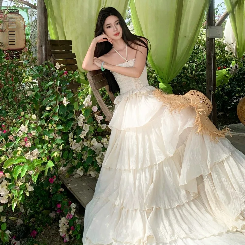 

Vaion Sle Cotton Lin V-Ne Hanging Ne Dr Sexy Bal Bell Sve Cake Long Skirt for Women ort Sve Polyeste...