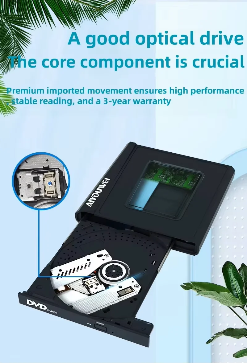 New USB 3.0 Type-C external DVD/CD drive, featuring both high-speed DVD burner and player functionality, compatible with desktop