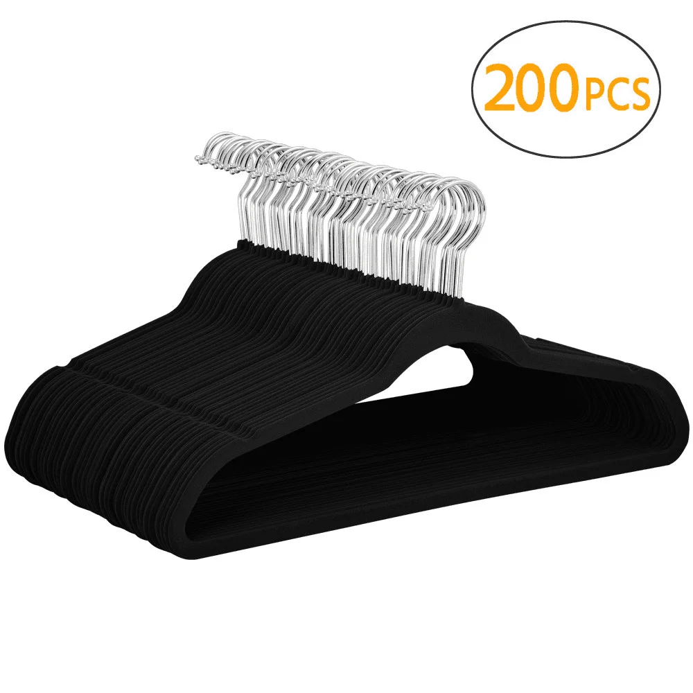 

200Pcs Non Slip Velvet Hangers, Black