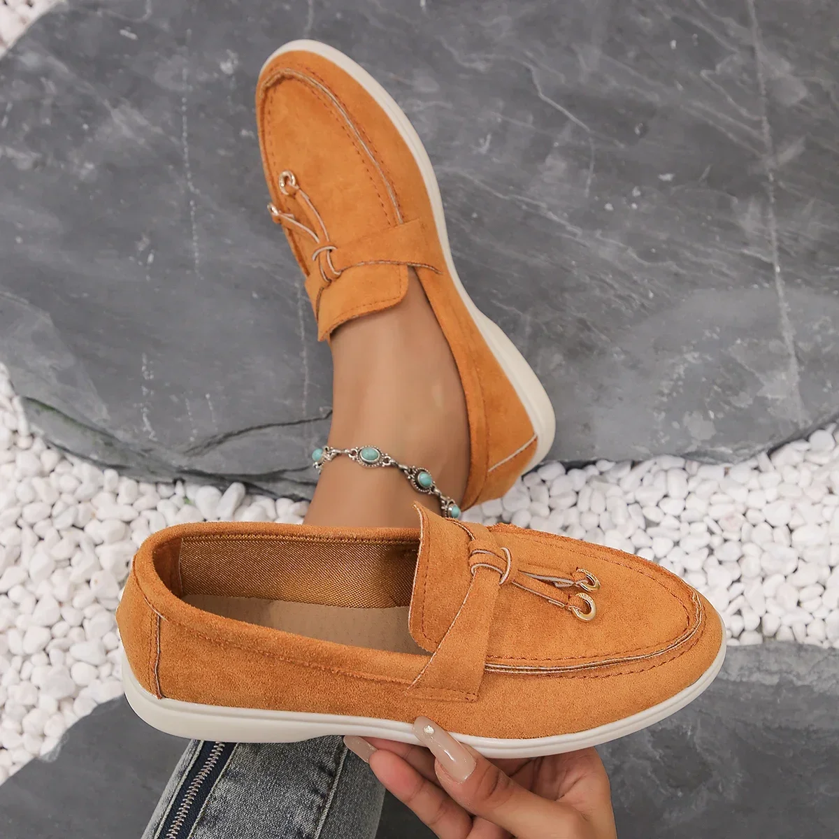 New Lefu Shoes Women's Soft Leather Retro Lazy Man Step on Thick Sole Flat Bottom Comfortable Single Shoe