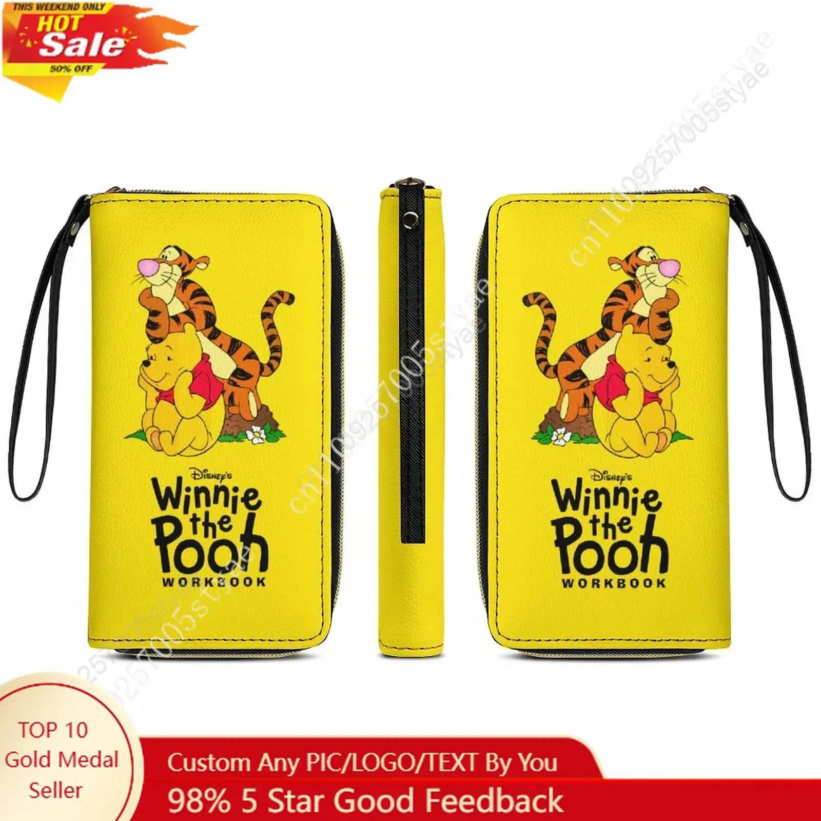 

Winnie The Pooh Leather Wallet Disney Licensed Customizable Personalized Design Your Pattern Portable Design Double-sided Printi