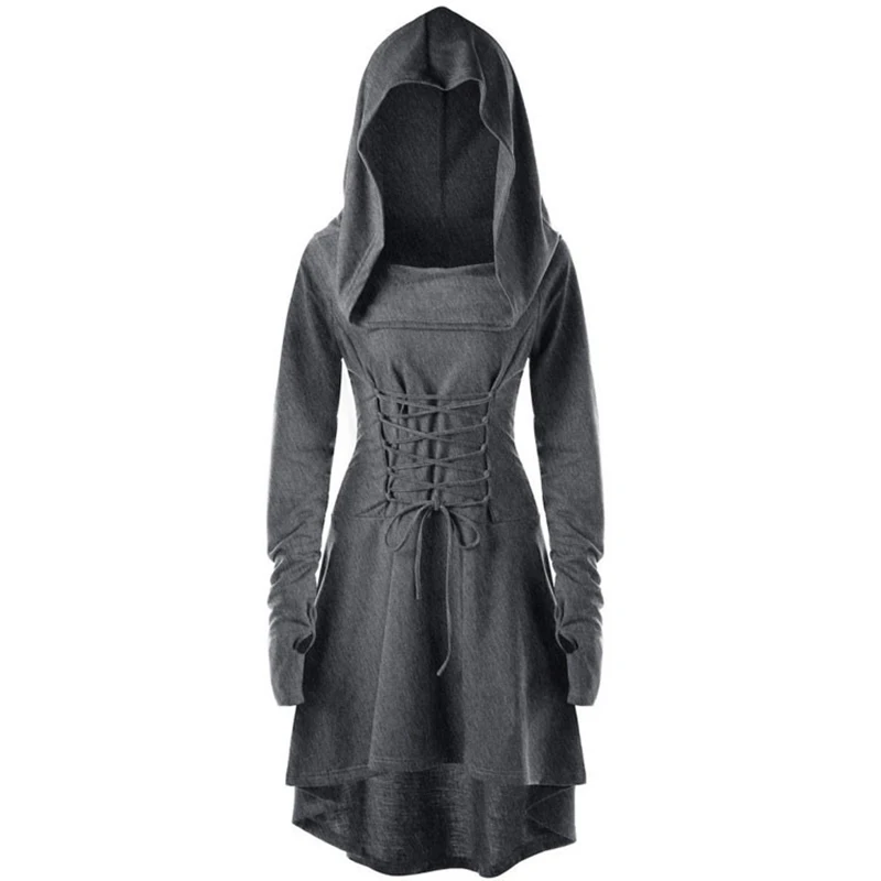 Herbst Winter Kapuzen-Bandagenkleid Damen Einfarbig Langarm Midi-Kleider Streetwear Festival Performance Kostüm