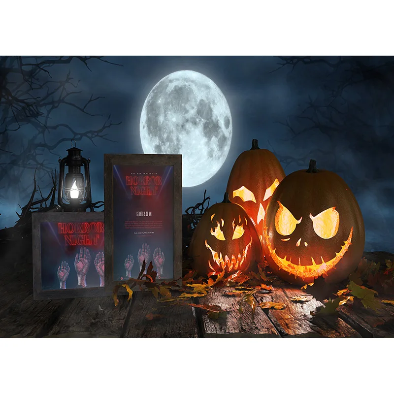 خلفية الهالوين من نيتري ، خلفية التصوير الفوتوغرافي ، مستلزمات استوديو الصور ، قلعة حجر القبر ، فانوس اليقطين ، القمر ، الاستوديو ، من #3