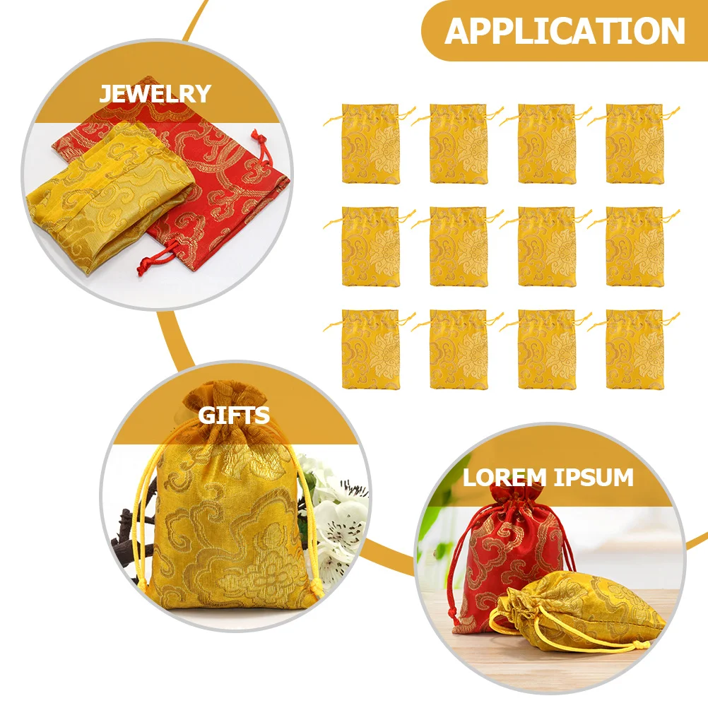 

12Pcs Cotton Linen Drawstring Bags Embroidered Gift Pouches Wedding Party Candy Jewelry Storage Bags Bulk Drawstring Bag