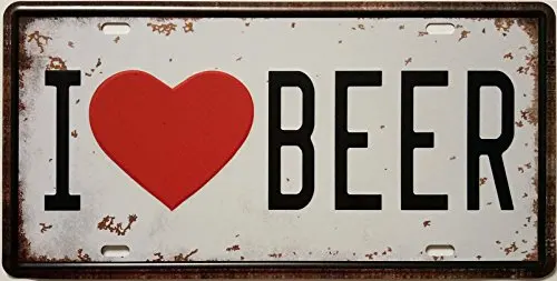 I Love Beer Retro Vintage Auto License Plate Tin Sign Embossed Tag Size 6 X 12