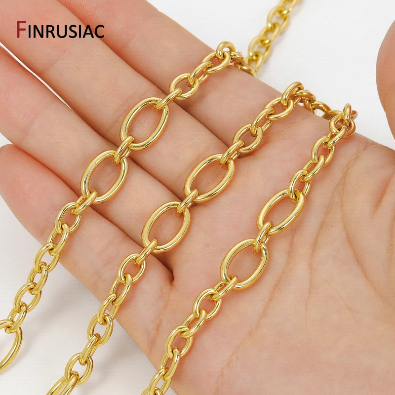 

18K Gold Plated Brass Oval Chains Hip Hop Punk Link Chains For DIY Jewelry Materials Handmade Necklace Bracelets Accessories