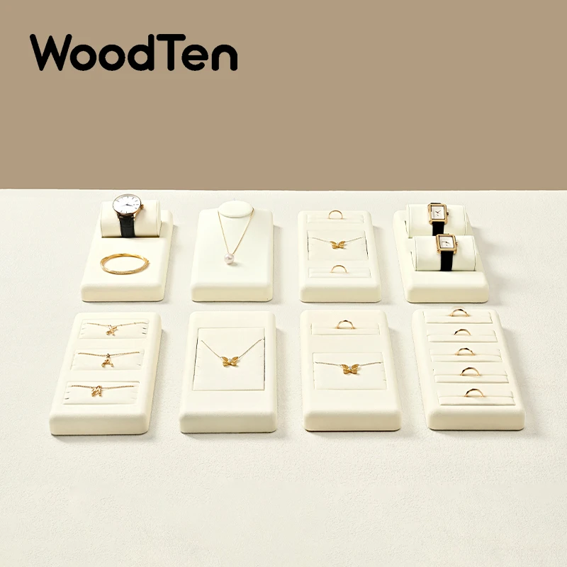WoodTen Beige Microfiber Jewelry Organizer Jewelry Display Props Ring Necklace Watch Earrings Bracelet Desktop Display Stand