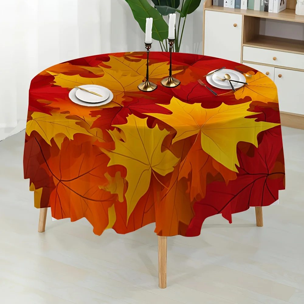 One autumn leaf harmonious round tablecloth design, suitable for circular table arrangements.zyc