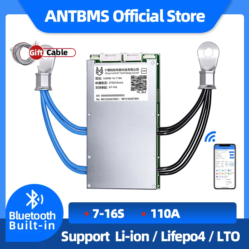 

smart ant bms 7S to 16S Li-ion LiFePo4 LTO Battery Protection Board 24V 36V 48V Bluetooth Built-in 110A 275A smart Balance Board