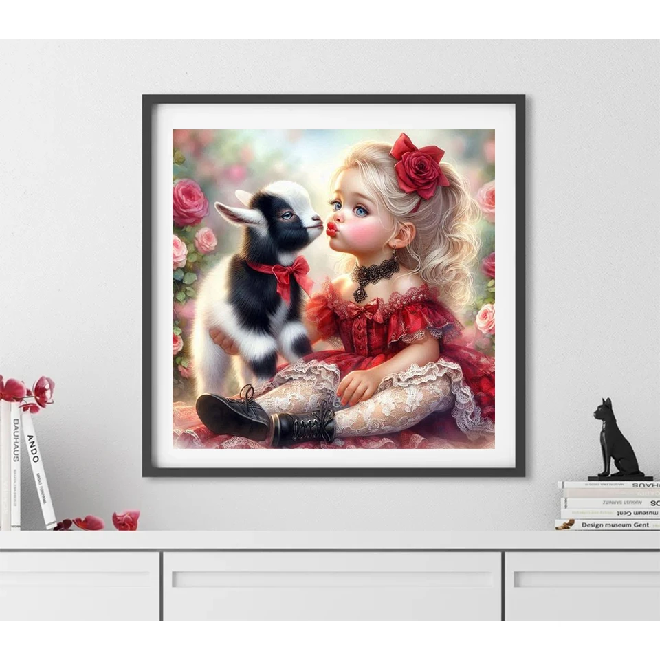 DIY 5D Diamond Painting Cute Girl and Animal New 2024 Full Round Mosaic Embroidery Picture Cross Stitch Kit Art Rhinestone Gift