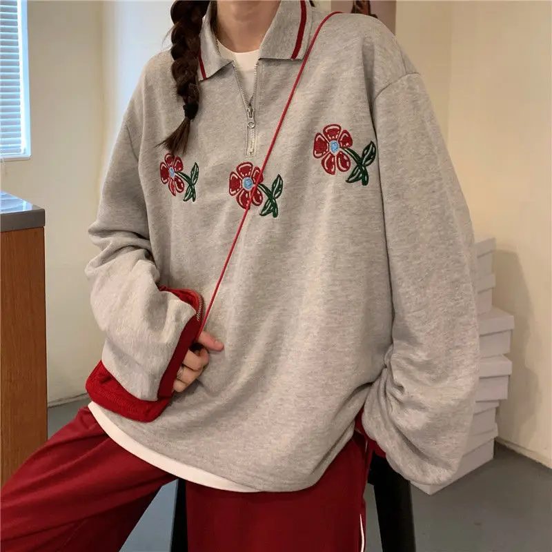 Sweatshirts Women Loose Lazy Embroidery Tender All-match Streetwear Classic Fashion Personality Kpop Clothes Aesthetic Students