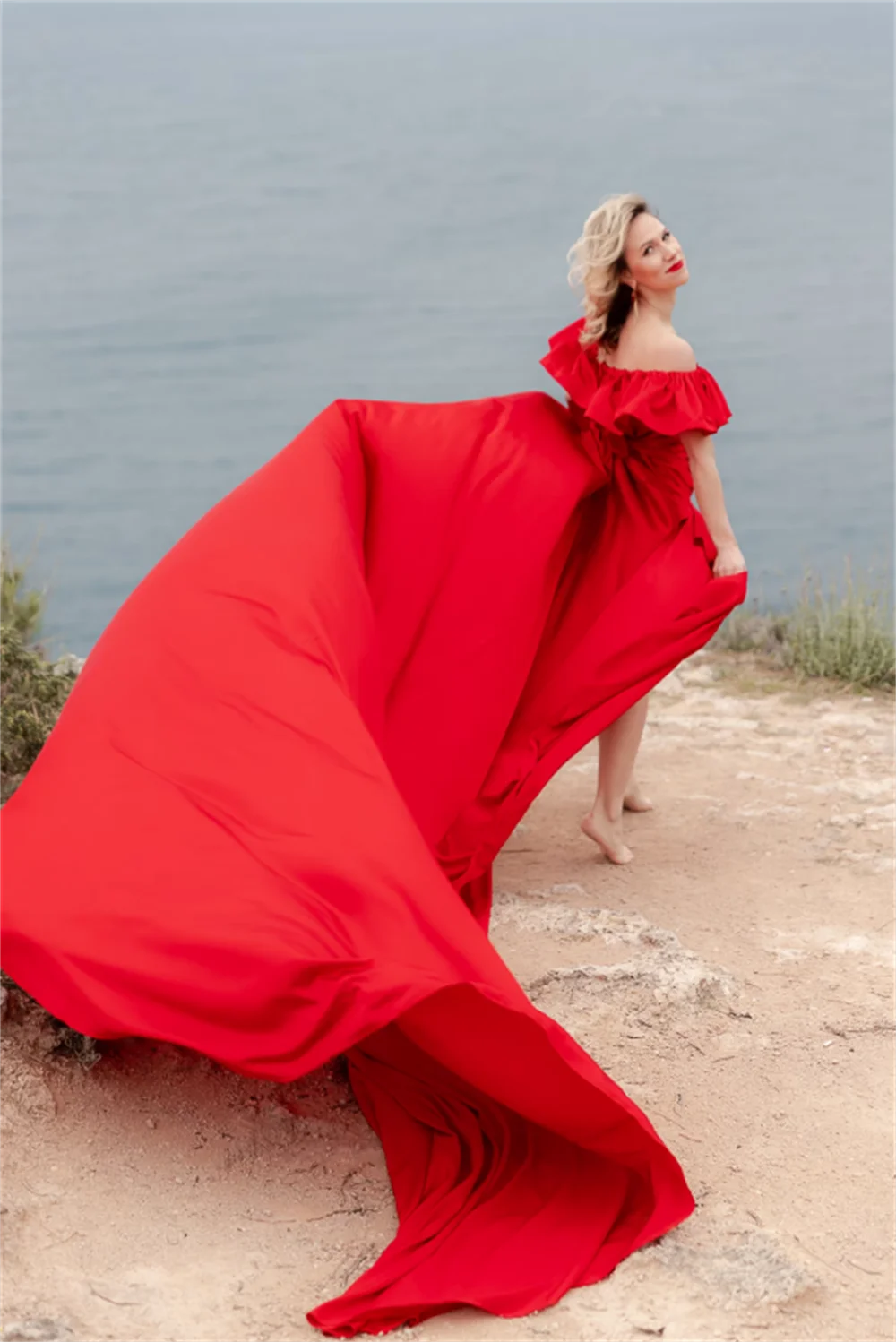 Red Prom Dresses Sexy Off-the-shoulder Long Tail Evening Dress فساتين السهرة Wedding Photography Formal Occasions Party Dress