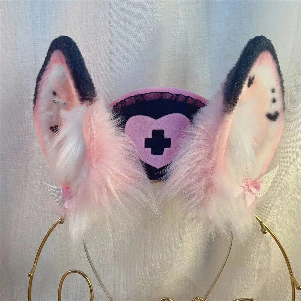 Hecho a mano Anime Navidad Halloween bestia animales conejito rosa Orejas de conejo aro para el pelo sombrero de enfermera cola para juego de Lolita fiesta Cosplay