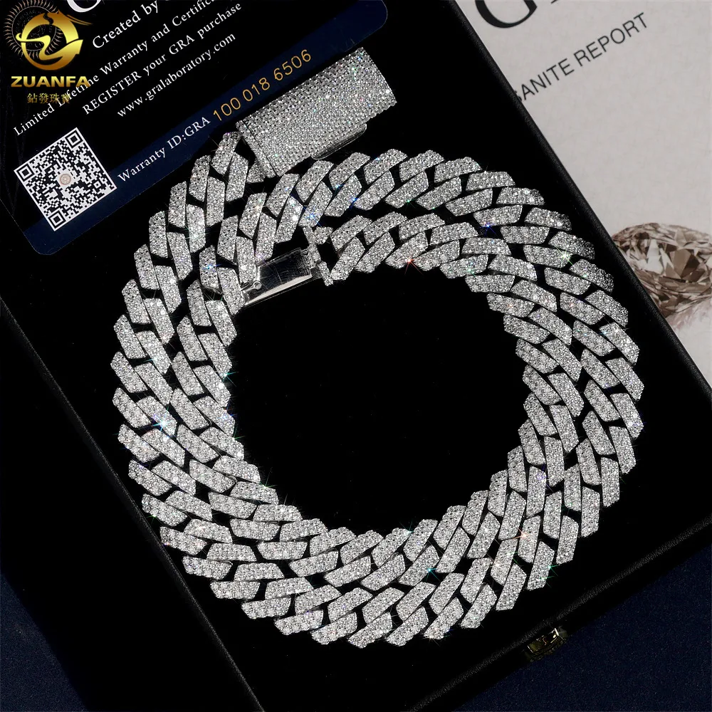 Plated Gold Sterling Silver Cuban Chain 12mm Hip Hop Jewelry With Pass Diamond Tester Gra Certified Moissanite for Men.
