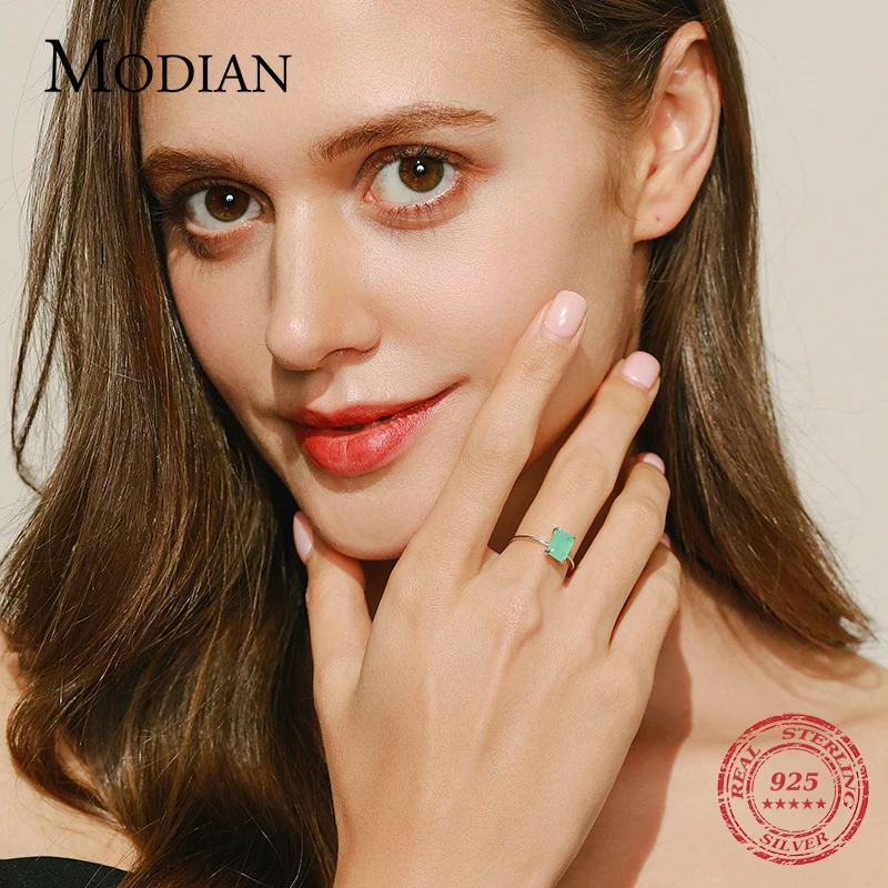 Modian Authentic 925 Sterling Silver Classic Rectangle Tourmaline Paraiba Female Finger Ring For Women Charm Fine Jewelry Anillo