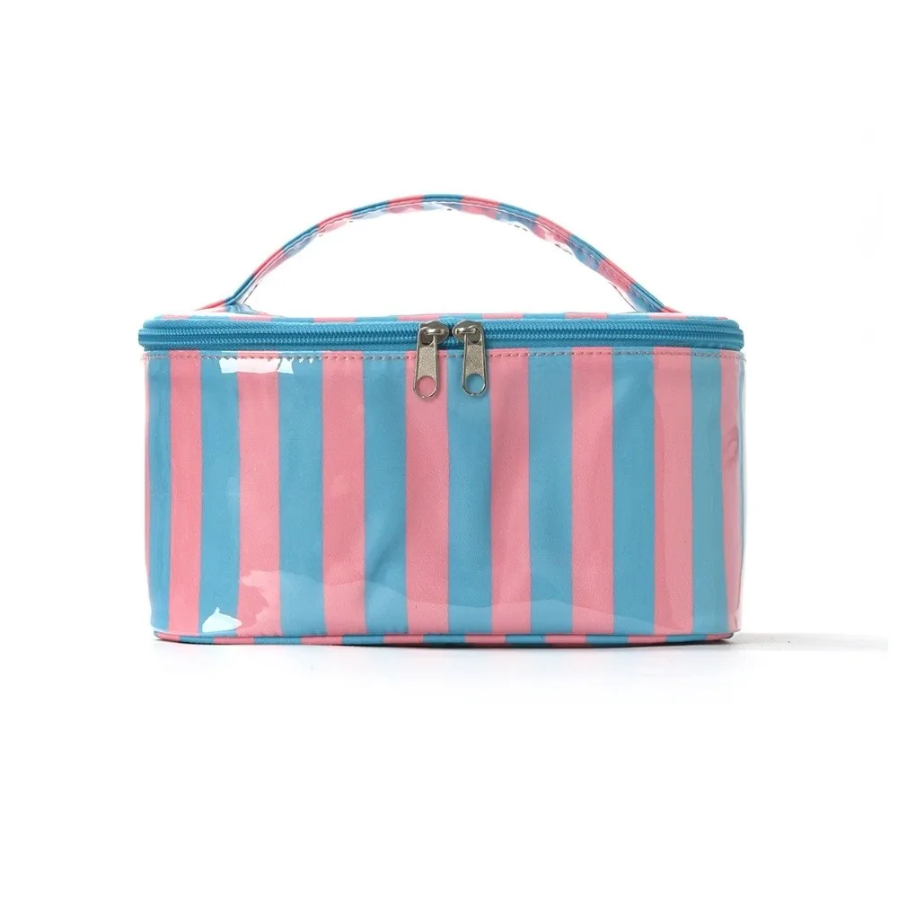 Striped Design Toiletry Storage Bag PVC Material Durable Cosmetic Travel Bag Waterproof Lightweight Makeup Brush Case