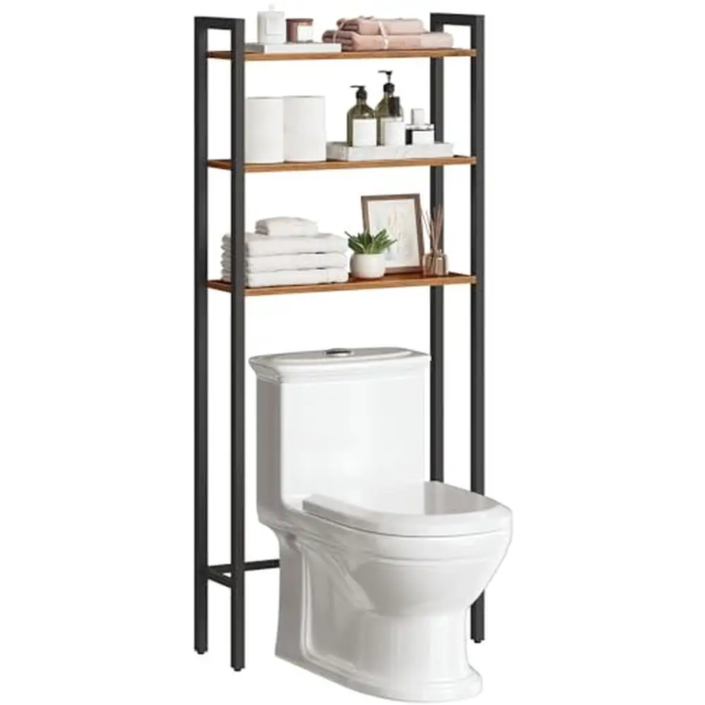 

3-Tier Industrial Bathroom Organizer Space Saver with Multi-Functional Shelves Durable Over The Toilet Storage Solution Rustic