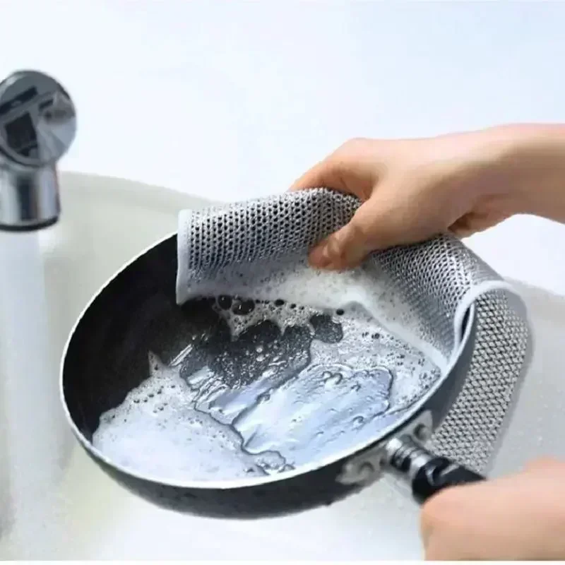 20/5pcs Double-side Steel Wire Cleaning Cloth Kitchen Pan Pot Dish Washing Cloths Household Cleaning Microfiber Mesh Rags Towel