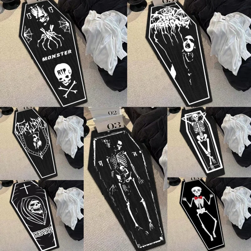 Halloween Carpet Gothic Coffin Skeleton Floor Mat Party Decoration Dirt Resistant Woven Carpet Non Slip Absorbent Carpets