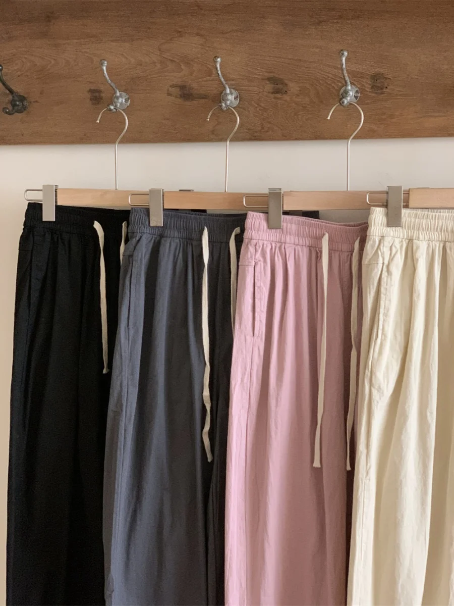 High Waist Wide Leg Pants Women's Loose Slimming Commuter Trousers Foldable Faionable Drapey Cotton Casual Pants