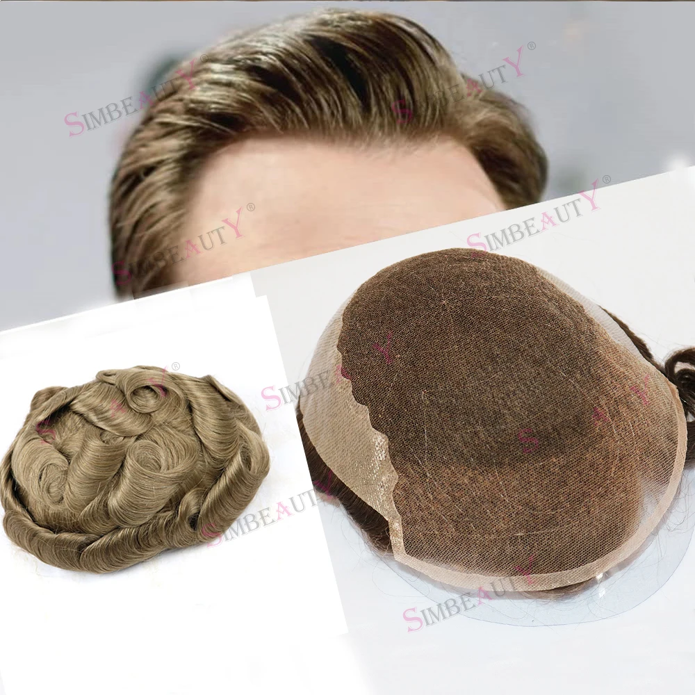 

Natural Hairline Ash Blonde Durable Q6 Toupee For Men Breathable Lace &Thin Skin PU Base Men Toupee Human Hair System Prosthesis