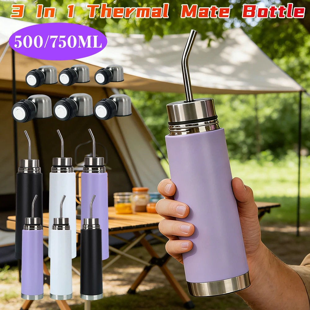 2-in-1 Self-serving Stainless Steel Mate Bottle, Portable Thermal Mate Cup With Built-in Bombilla, Yerba Mate Thermos All In One