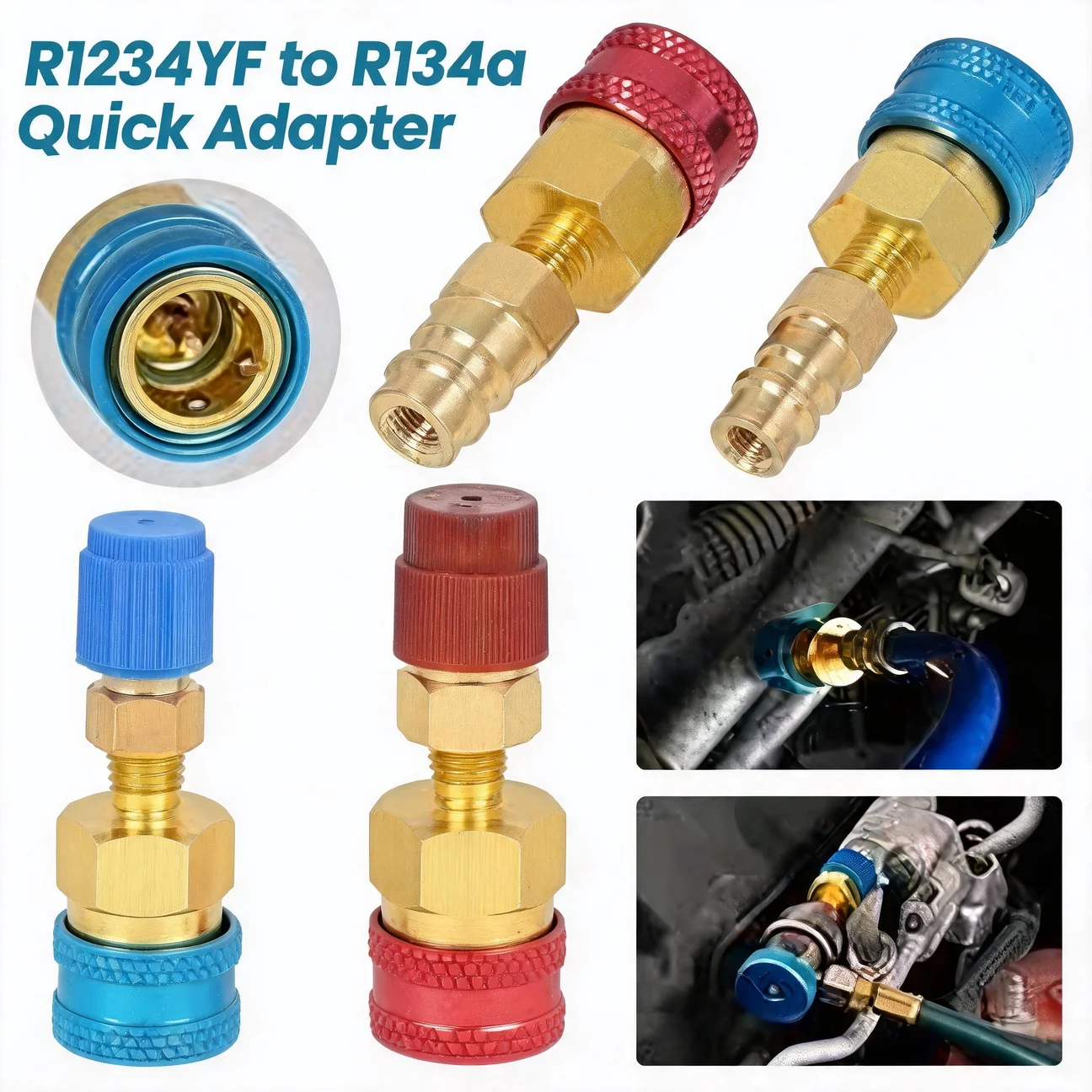 For Automotive Air Conditioning R1234yf Adapter Kit R1234YF To R134A Quick Coupler Conversion Kit Refrigerant Recharge Kit