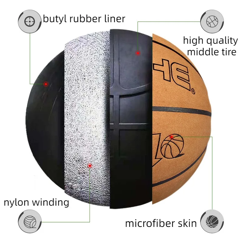 Microfiber Standard Size 7 Basketball Good Hand Feel Wear-proof Training Ball Adults Indoor Outdoor Team Match Basketball