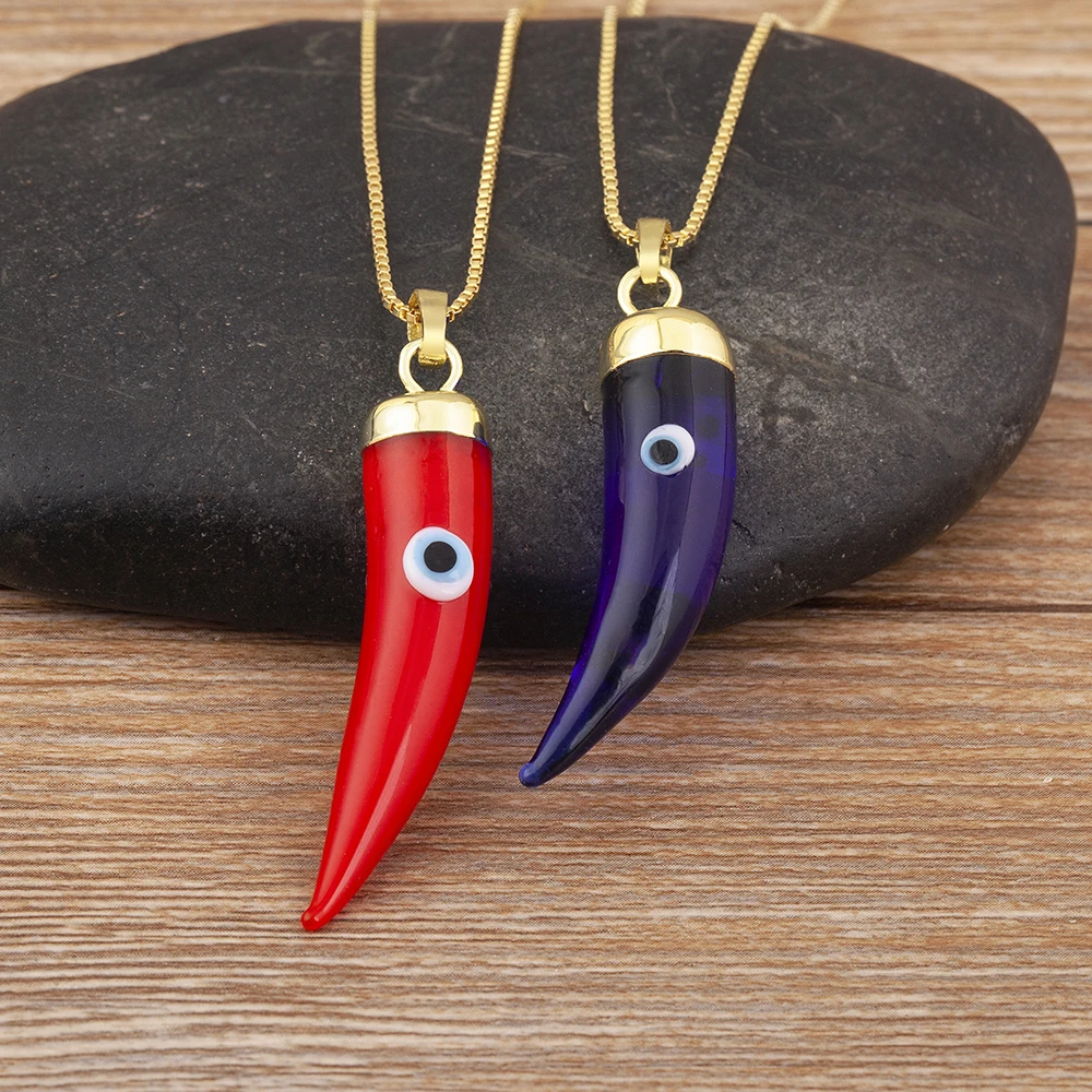 New Creative Design Capsicum Shape Evil Eye Charm Pendant Necklace For Women Personality Jewelry Accessories Daily Party Gifts