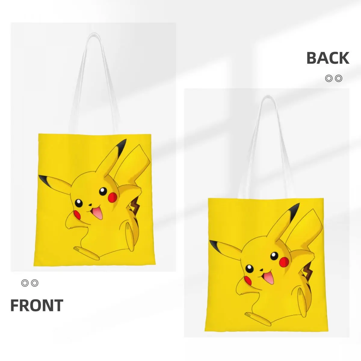 Custom Cartoon Animation Pokemon Pikachu Canvas Shopping Bag Women Portable Grocery Tote Shopper Bags