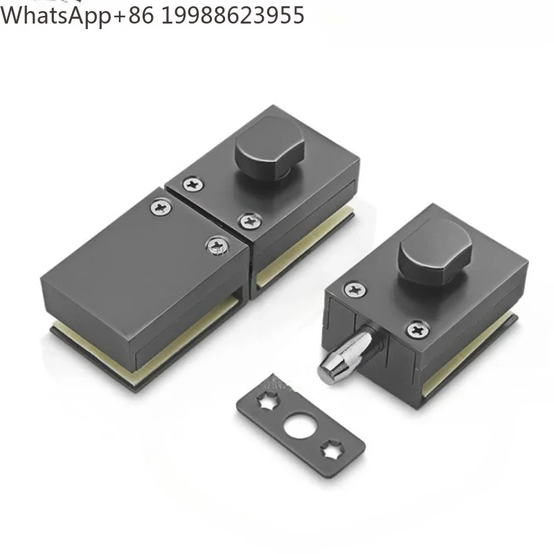 1 set of zinc alloy gun gray glass door lock bathroom shower room pin frameless single door double door floor lock 8~15mm glass