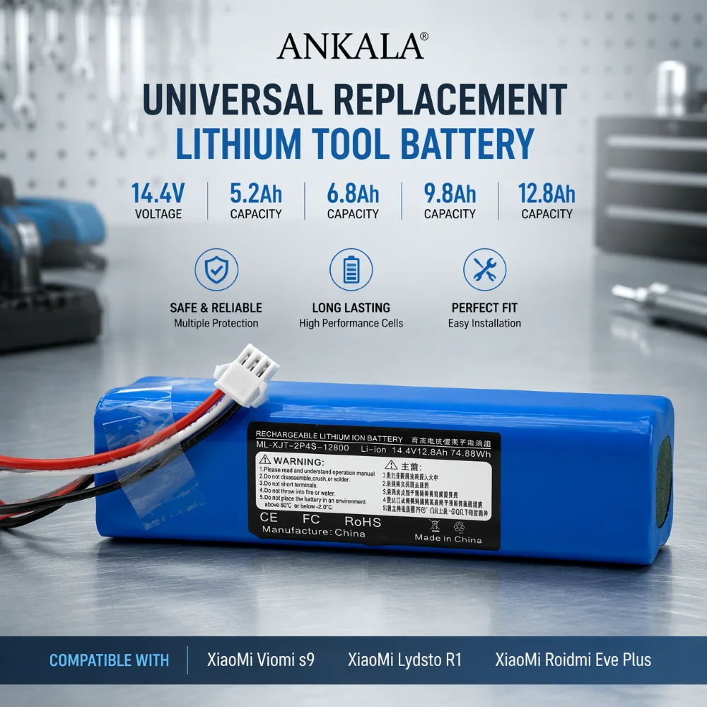 High Capacity 12800mAh 14.8V Safe Li Ion Replacement Battery for Viomi S9 Lydsto R1 Roidmi Eve Plus Robot Vacuum Cleaners