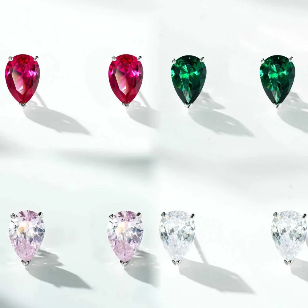 PT950 platinum earrings featuring a teardrop-shaped red jadeite with zircon green nano particles as the embellishment for women
