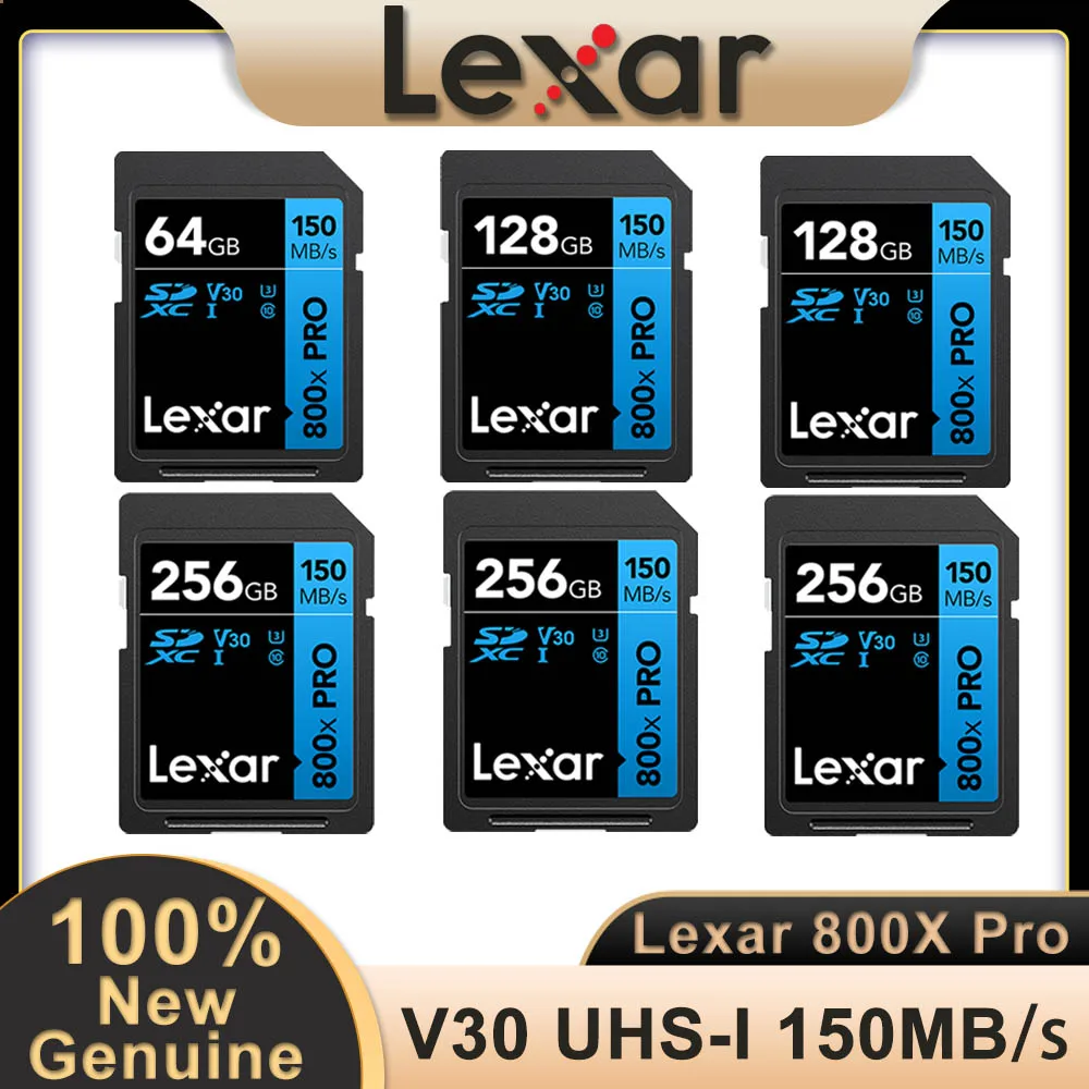 Lexar SD Card 800X Pro Memory Card 128GB 64GB 32GB 256GB 150MB/s Classe 10 3D 4K V30 Video High Speed UHS-I Card for Camera