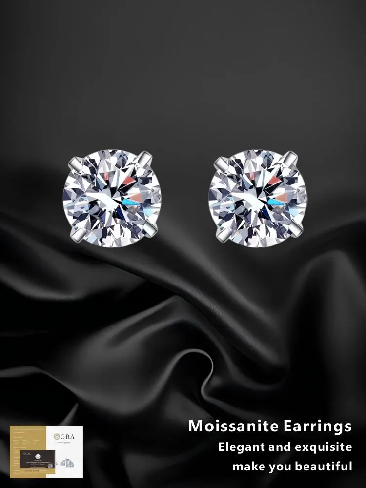 

Moissanite 925 sterling silver Light luxury earrings Piercing Stud Earring Engagement Fine Jewelry four claws Vintage