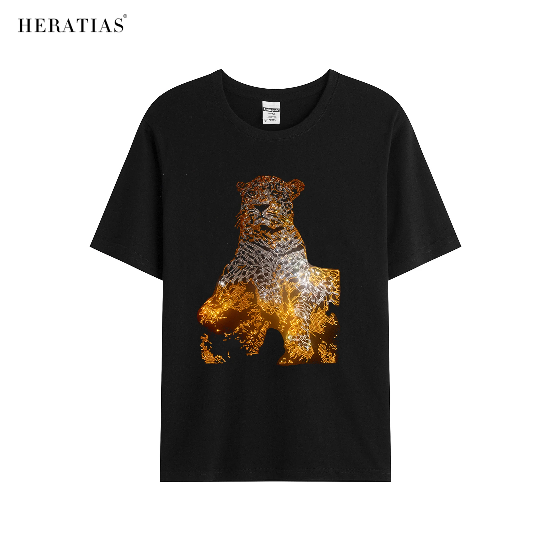 Hot sale high quality men's summer short-sleeved hot drilling casual T-shirt Laser shiny animal cheetah T-shirt