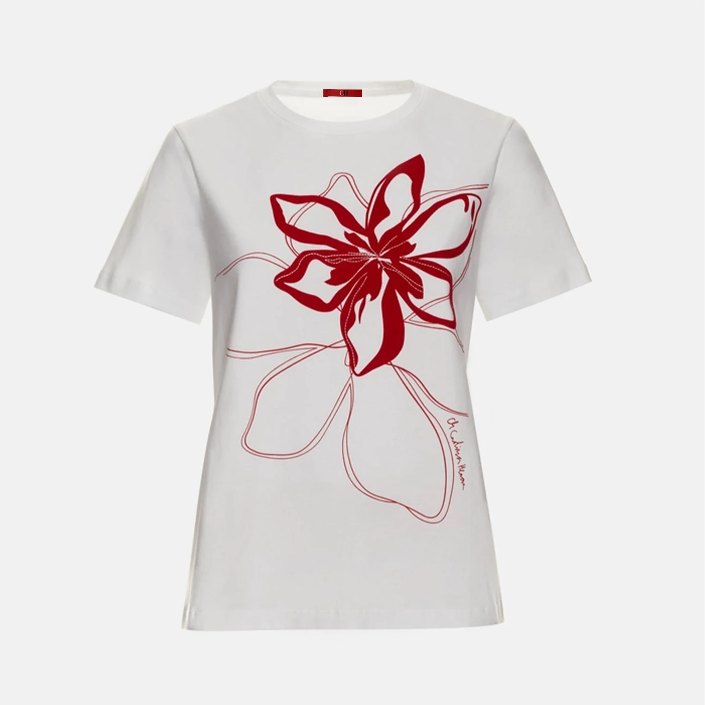 CH Besticktes Blumen-Kurzarm-T-Shirt für Damen Rundhals Regular Fit Premium-Baumwolle Lässige Alltags-Vielseitige Oberteile – Detail 4