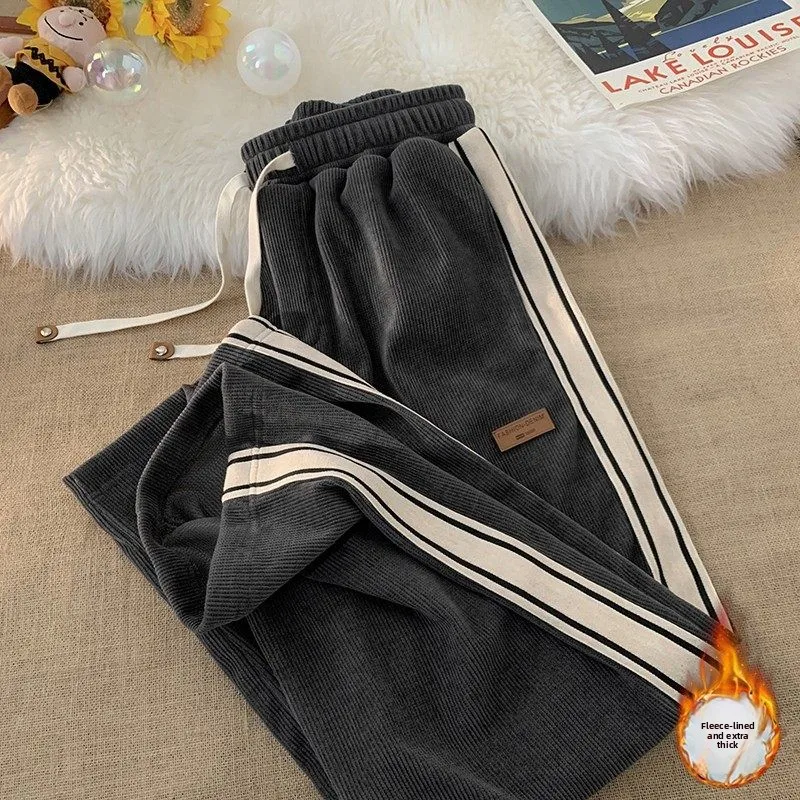 

Men's Corduroy Pants Thiened Fce Casual Wide Leg Straight Cut Autumn Winter New Sle Patchwork Loose Fit Long Trousers