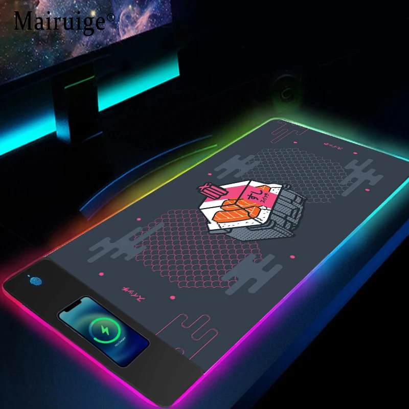 

Mairuige Wireless Charging Xxl Mousepad RGB Japanese Sushi Suitchi Office Desk Accessories Pad On the keyboard and Mouse Table