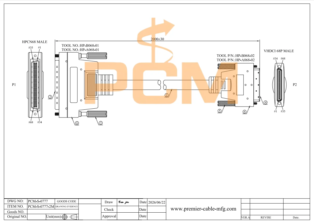 HPCN68 zu VHDCI68 Kabel 68-Pin SCSI Stecker zu Stecker Abgeschirmtes Datenkabel für Industrieautomation und Datenerfassung – Detail 3