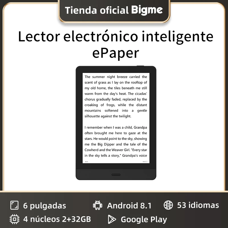 Lector de libros electrónicos portátil BIGME LEA lector electrónico de papel electrónico de 6 pulgadas sistema abierto Android compatible con Google Play Kindle APP tableta ereader