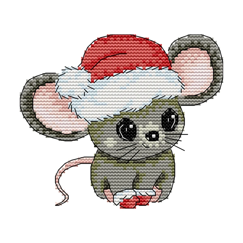 Joy Sunday Kit de Punto de Cruz con Patrón Estampado de Gorro de Santa Claus y Ratón, 11CT 14CT, para Manualidades de Bordado y Costura